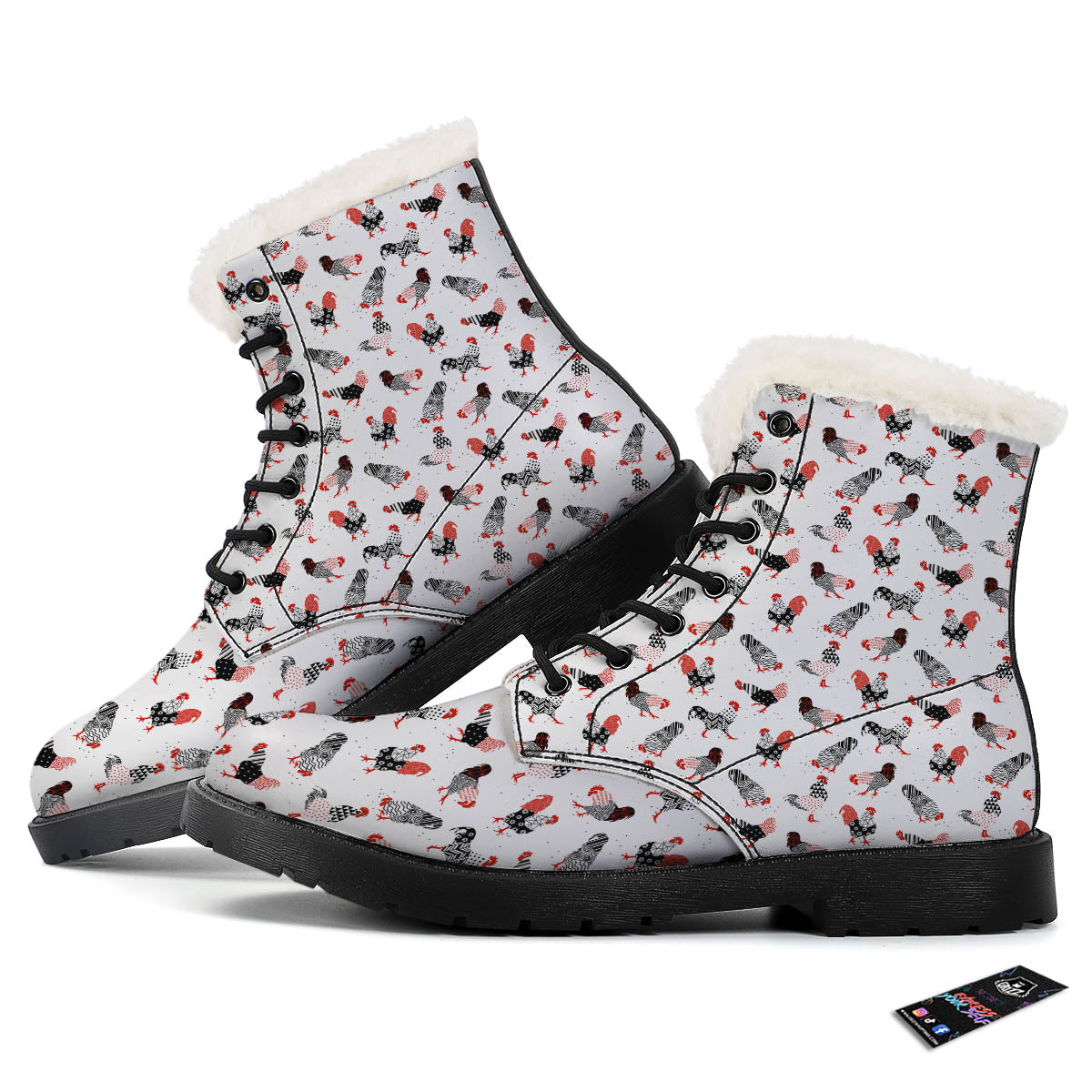 Rooster Chinese Print Pattern Winter Boots-grizzshop