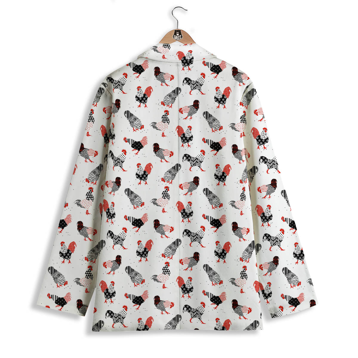 Rooster Chinese Print Pattern Women's Blazer-grizzshop