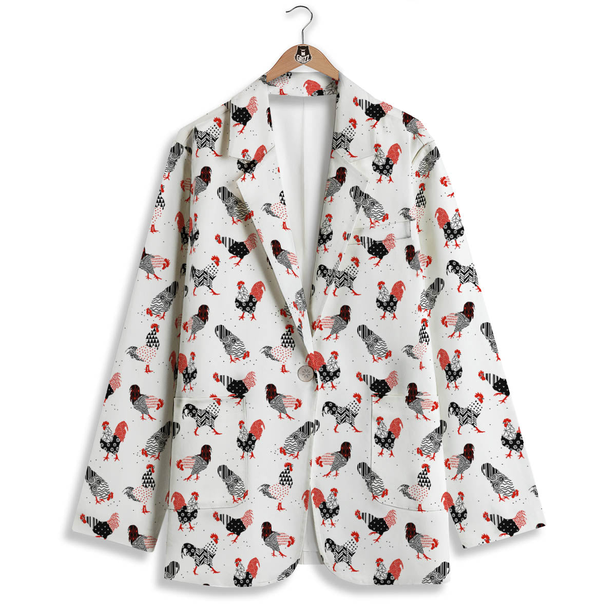 Rooster Chinese Print Pattern Women's Blazer-grizzshop