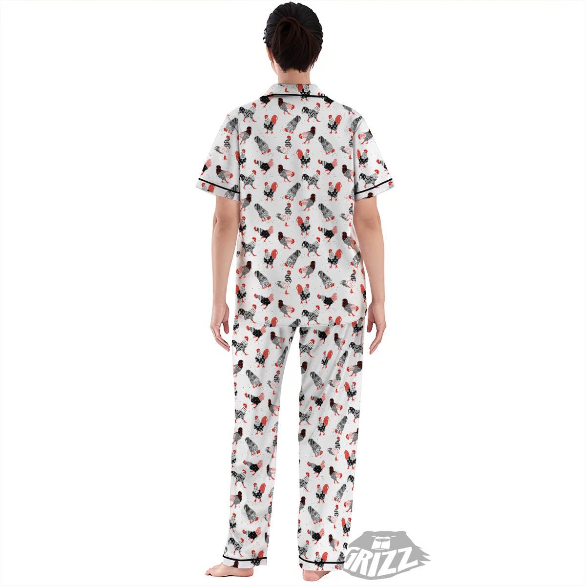 Rooster Chinese Print Pattern Women's Pajamas Set-grizzshop