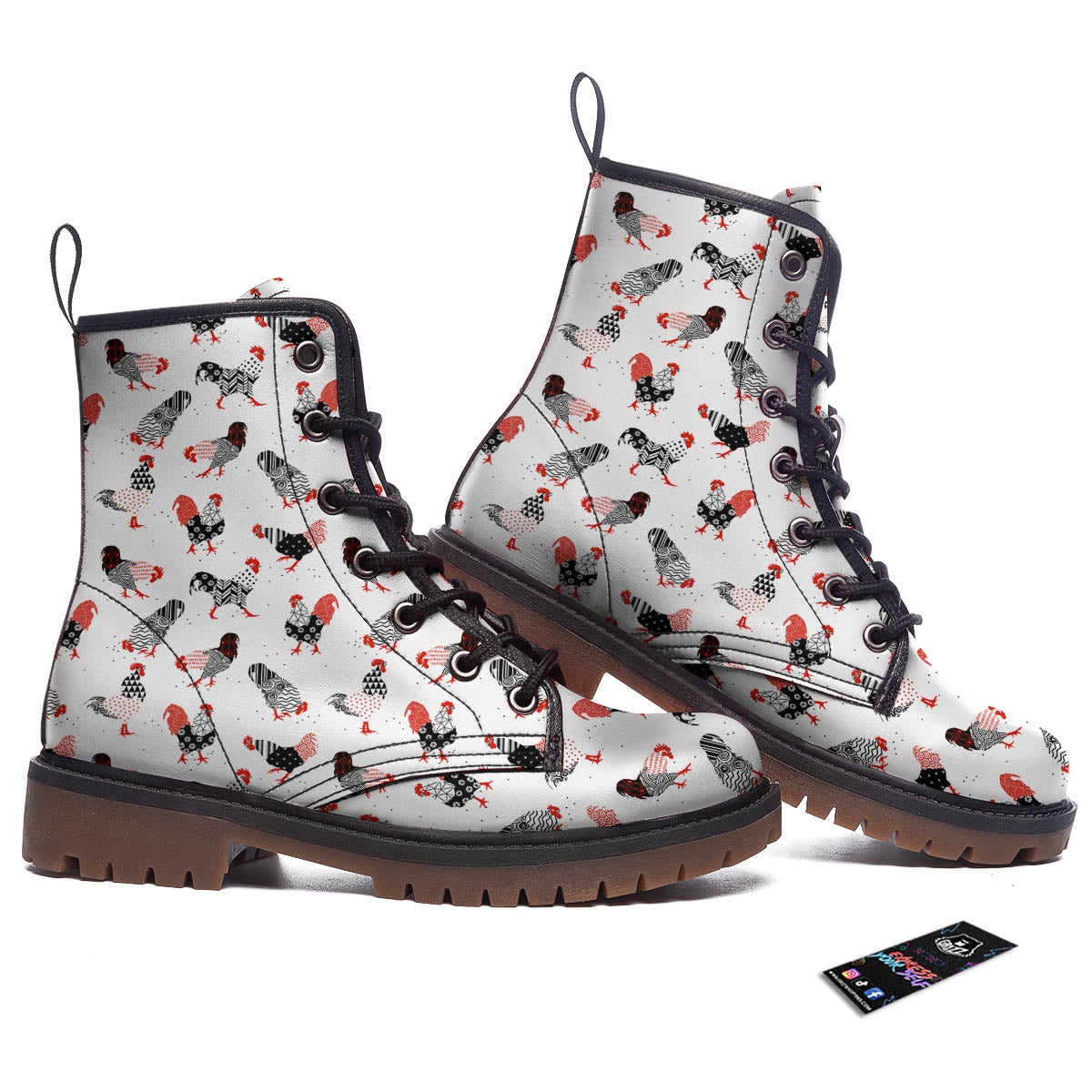 Rooster Chinese Print Pattern Work Boots-grizzshop