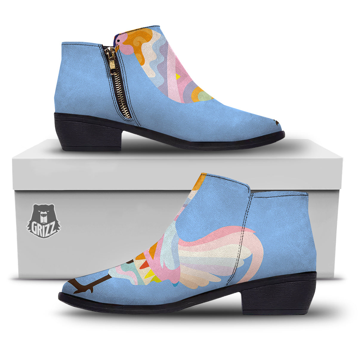 Rooster Colorful Print Ankle Boots-grizzshop