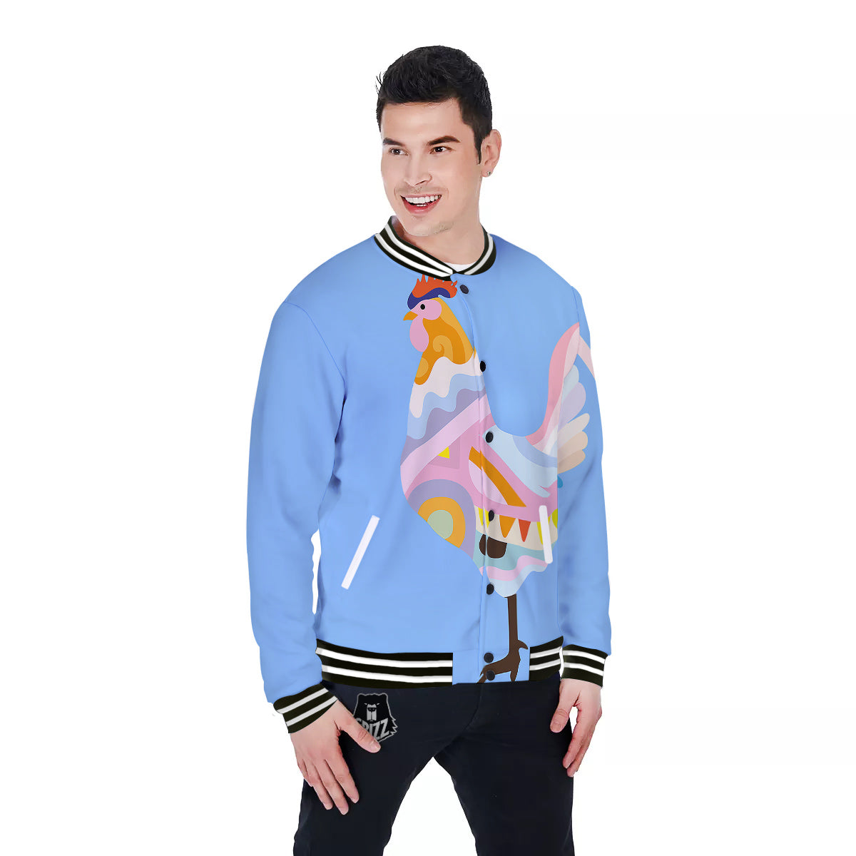 Rooster Colorful Print Baseball Jacket-grizzshop