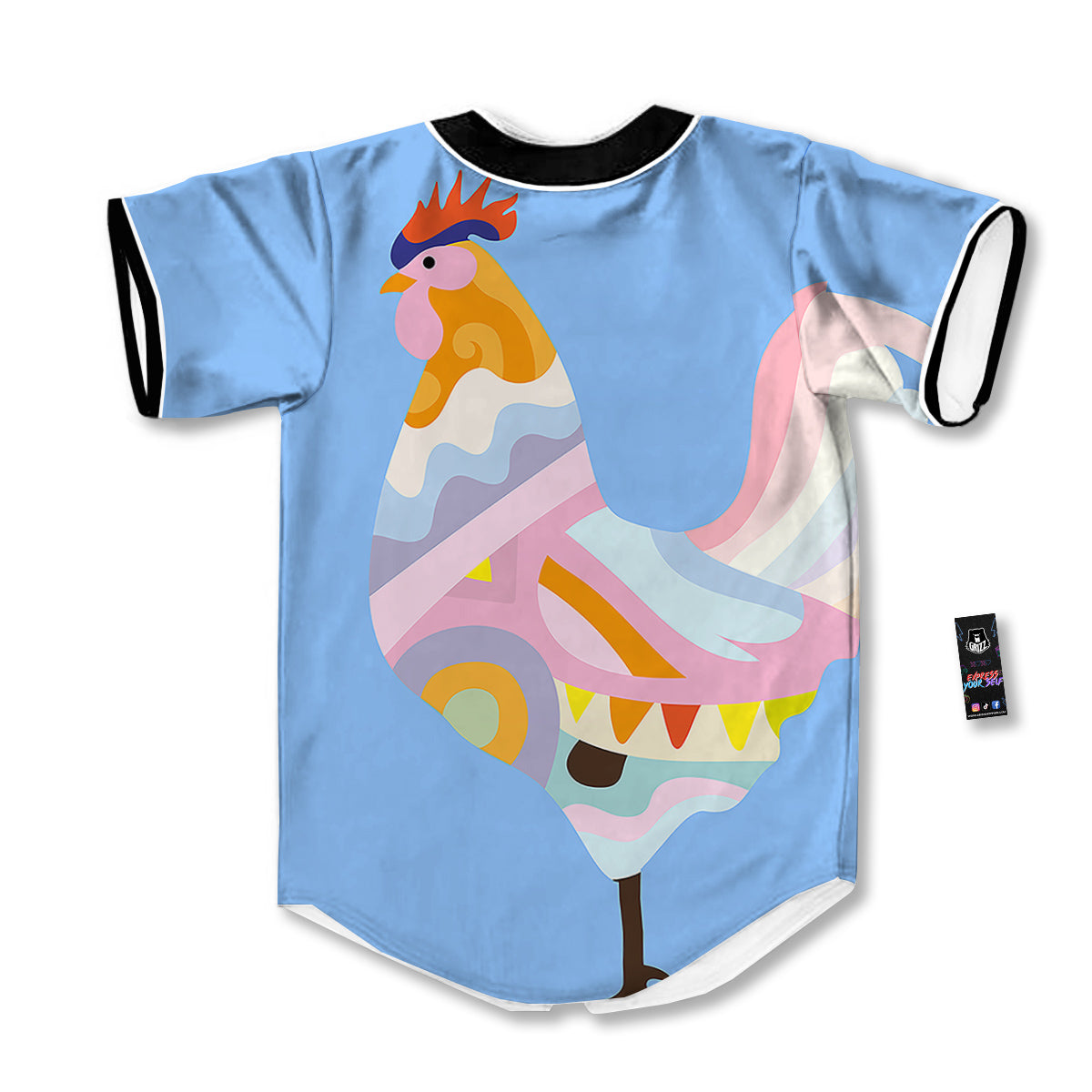 Rooster Colorful Print Baseball Jersey-grizzshop
