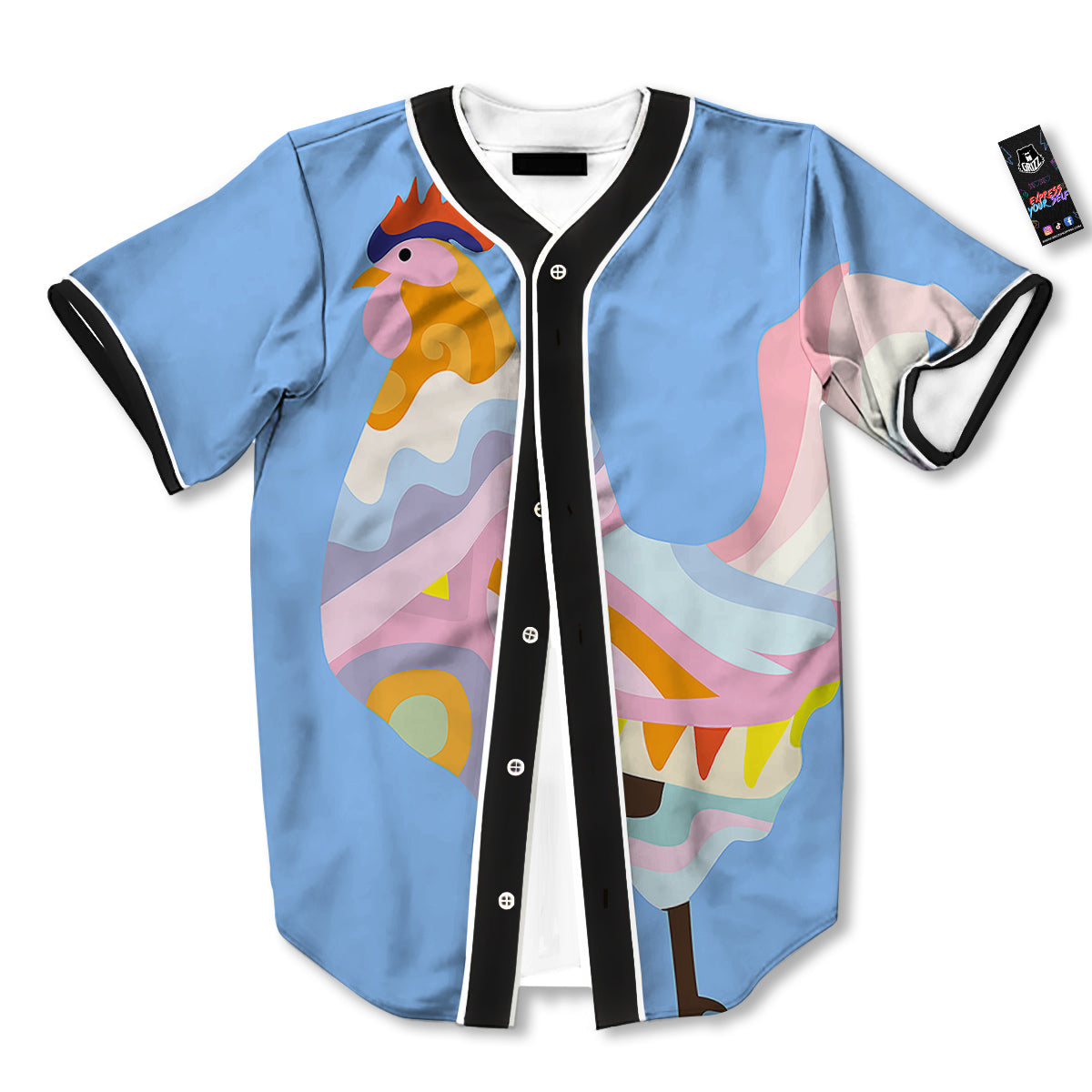 Rooster Colorful Print Baseball Jersey-grizzshop
