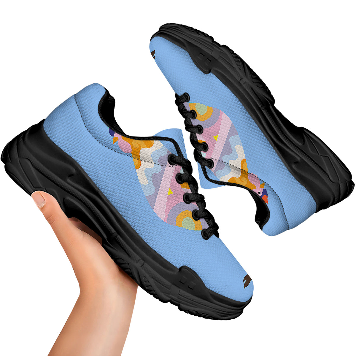 Rooster Colorful Print Black Chunky Shoes-grizzshop