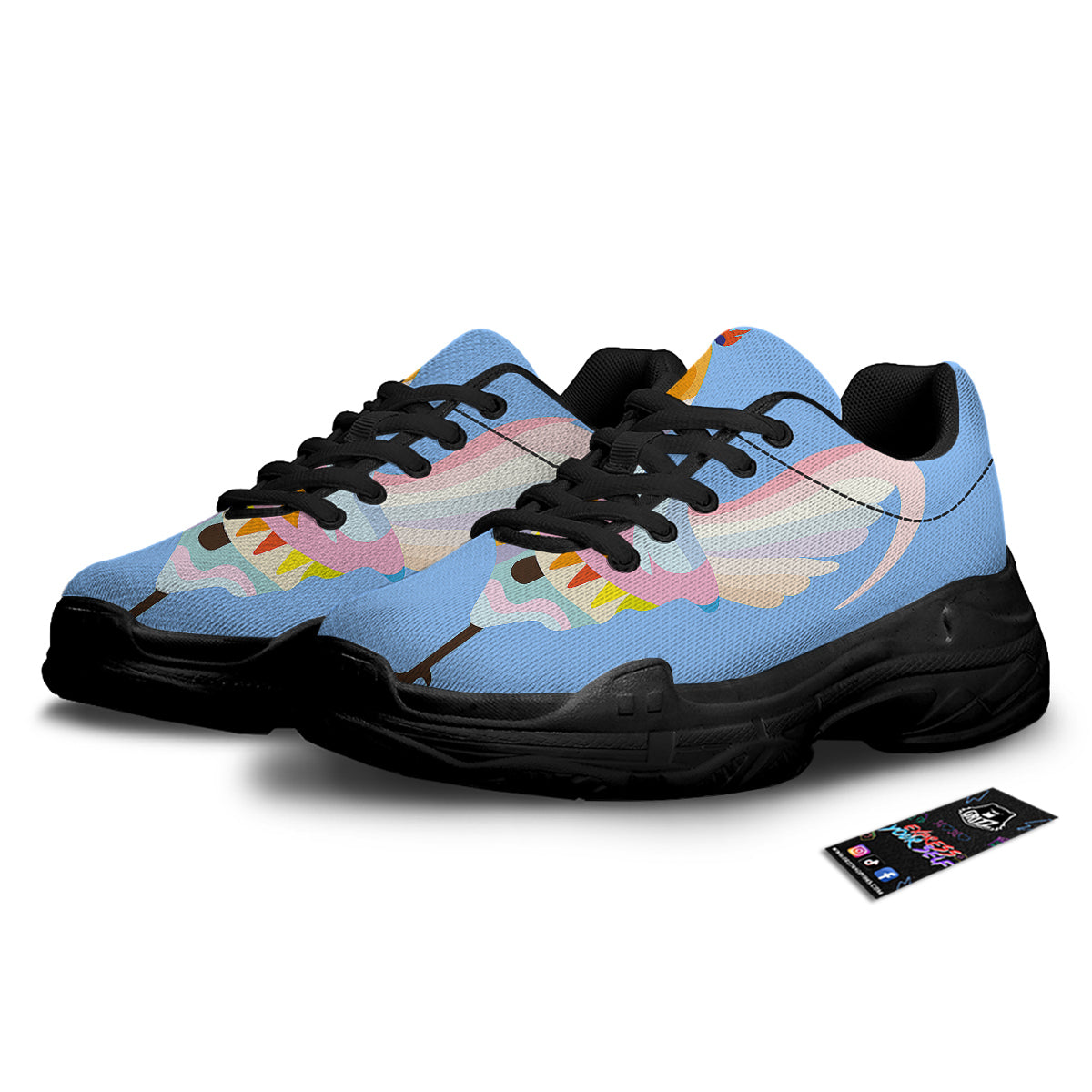 Rooster Colorful Print Black Chunky Shoes-grizzshop