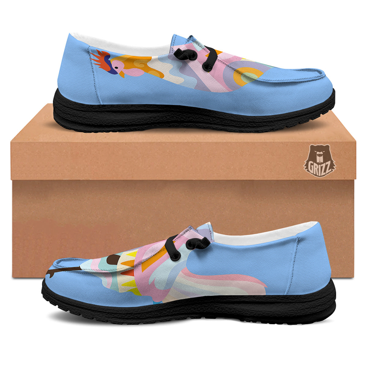 Rooster Colorful Print Black Loafers-grizzshop