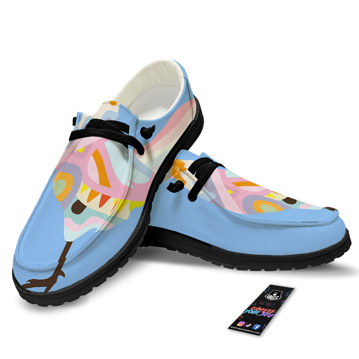 Rooster Colorful Print Black Loafers-grizzshop
