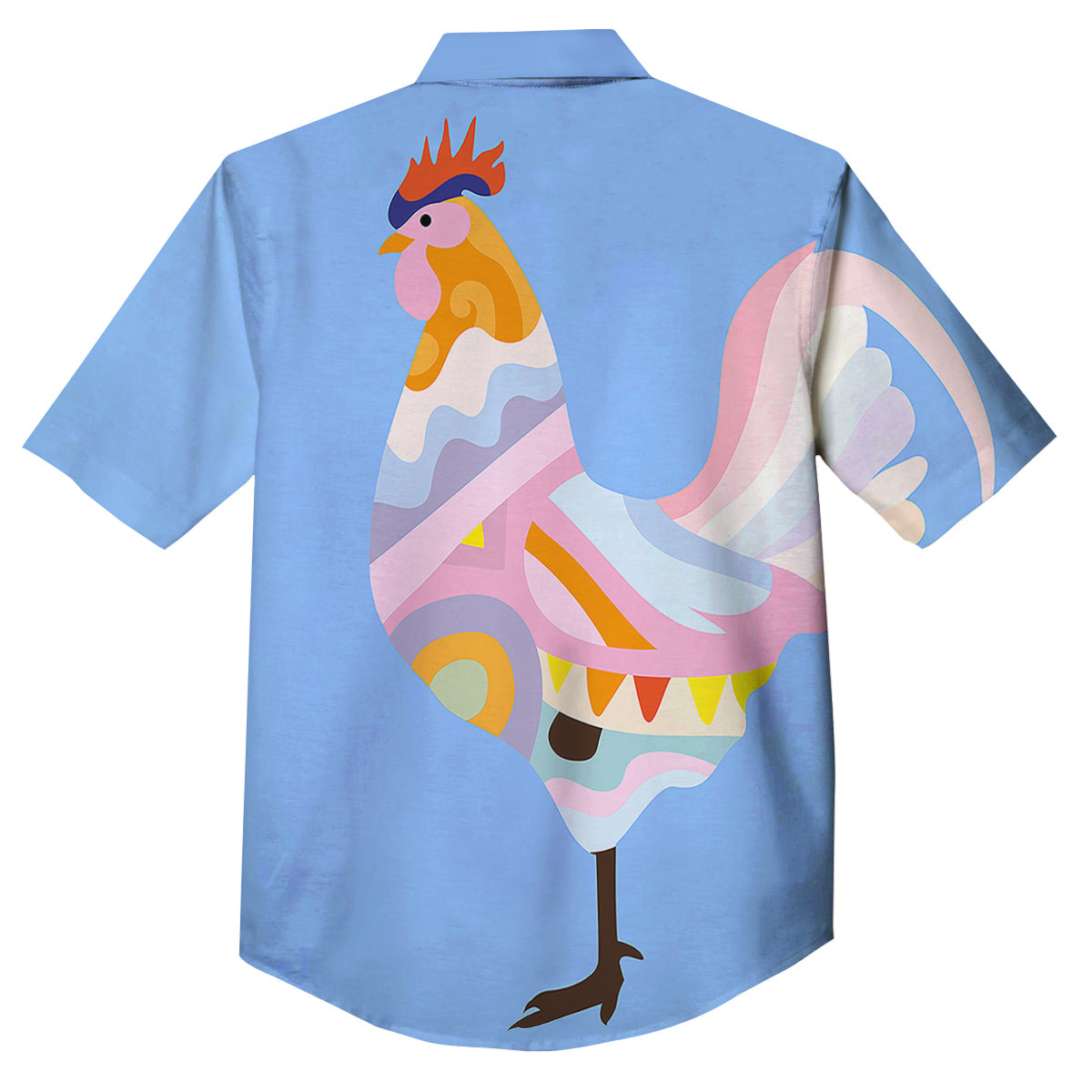 Rooster Colorful Print Button Up Shirt-grizzshop