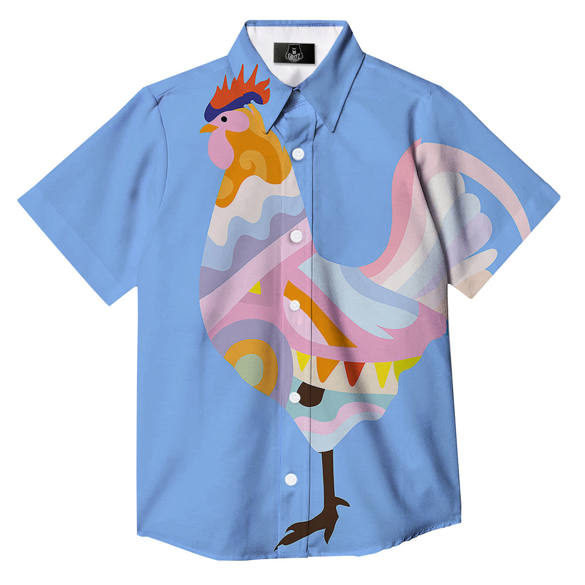 Rooster Colorful Print Button Up Shirt-grizzshop