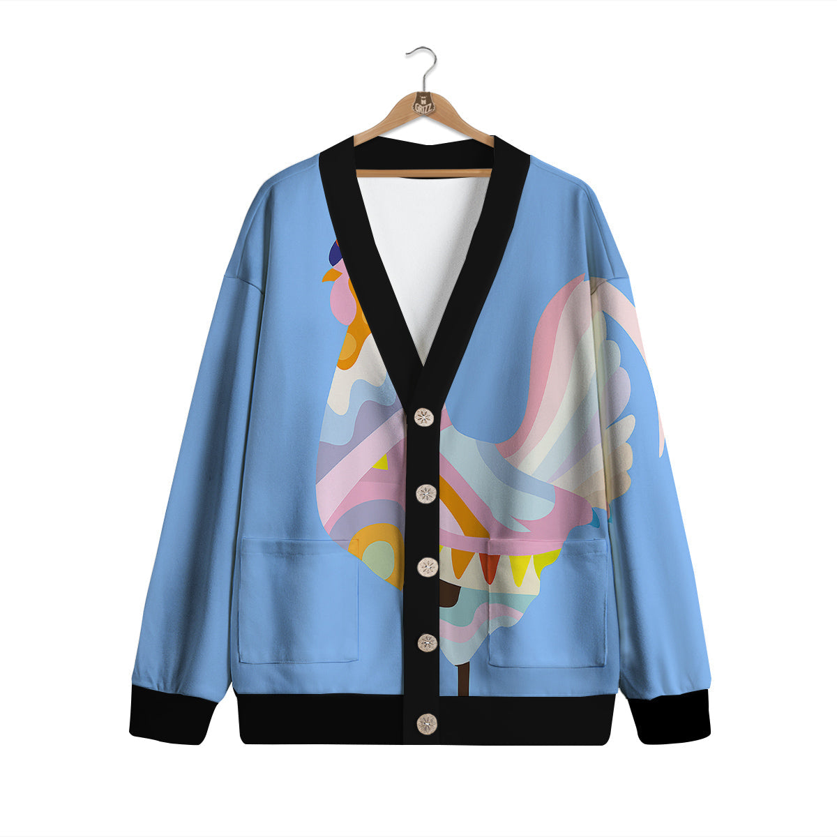 Rooster Colorful Print Cardigan-grizzshop