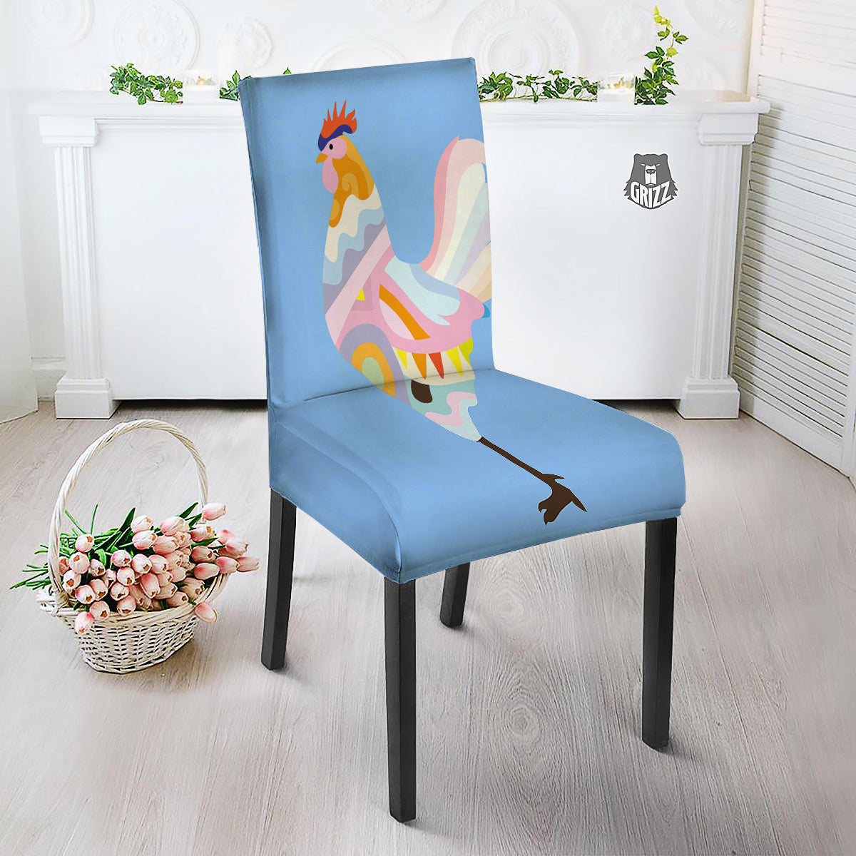 Rooster Colorful Print Dining Chair Slipcover-grizzshop