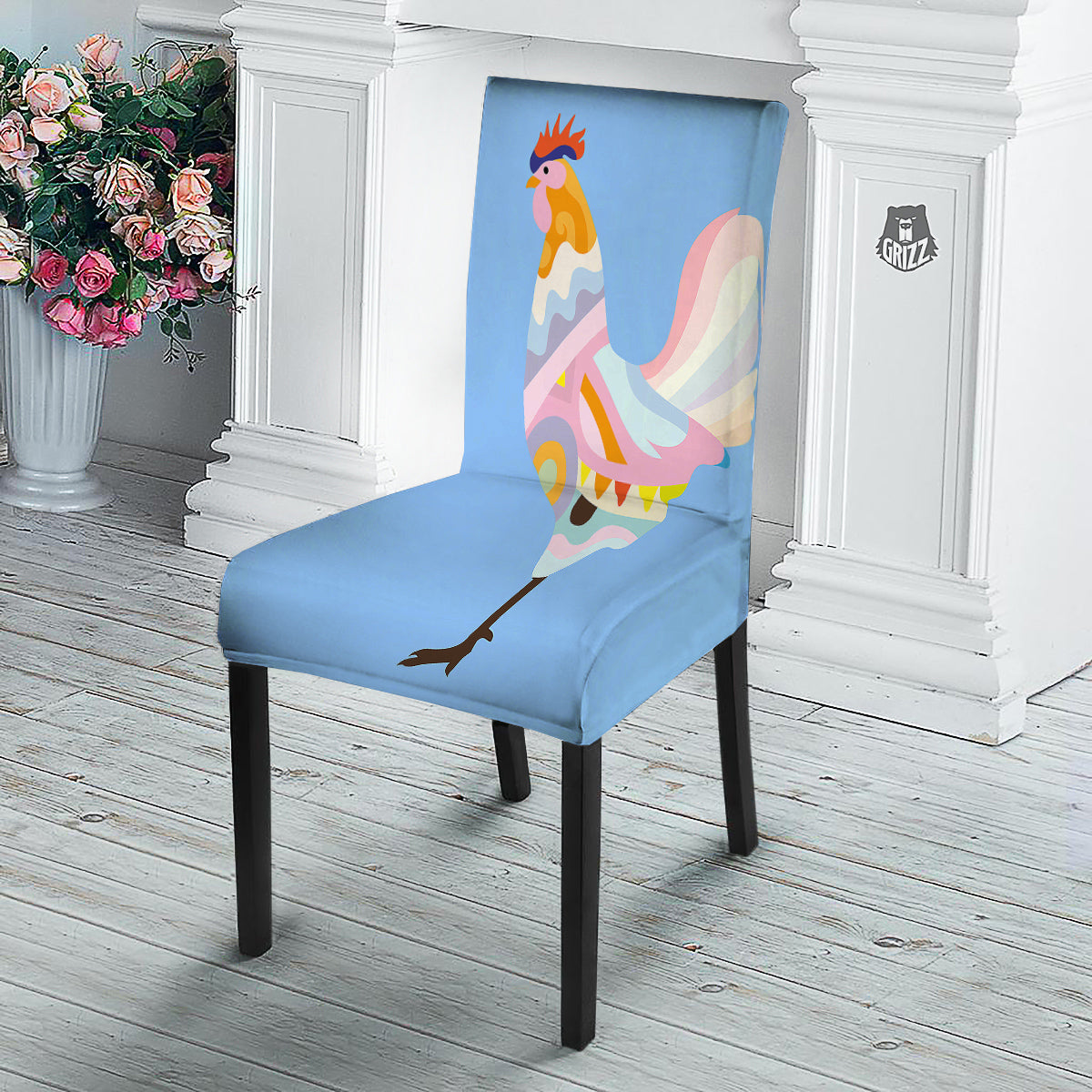 Rooster Colorful Print Dining Chair Slipcover-grizzshop