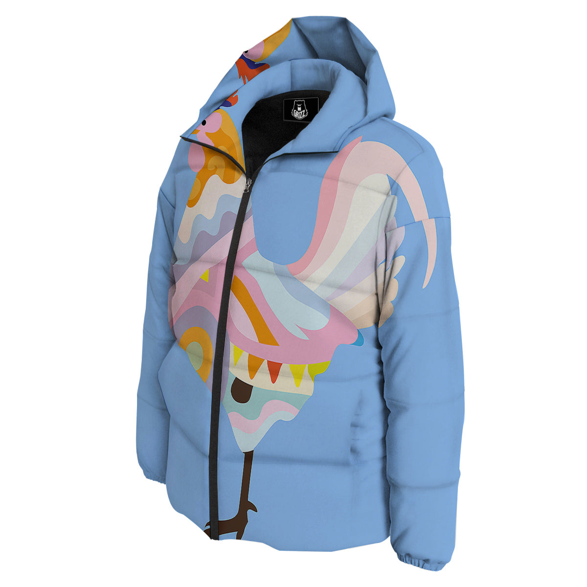 Rooster Colorful Print Down Jacket-grizzshop