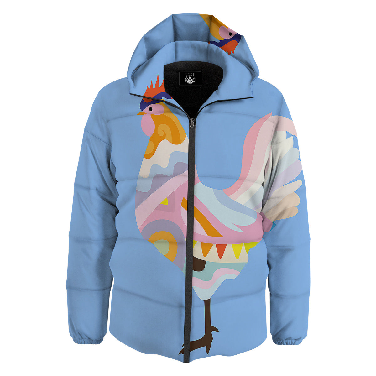 Rooster Colorful Print Down Jacket-grizzshop