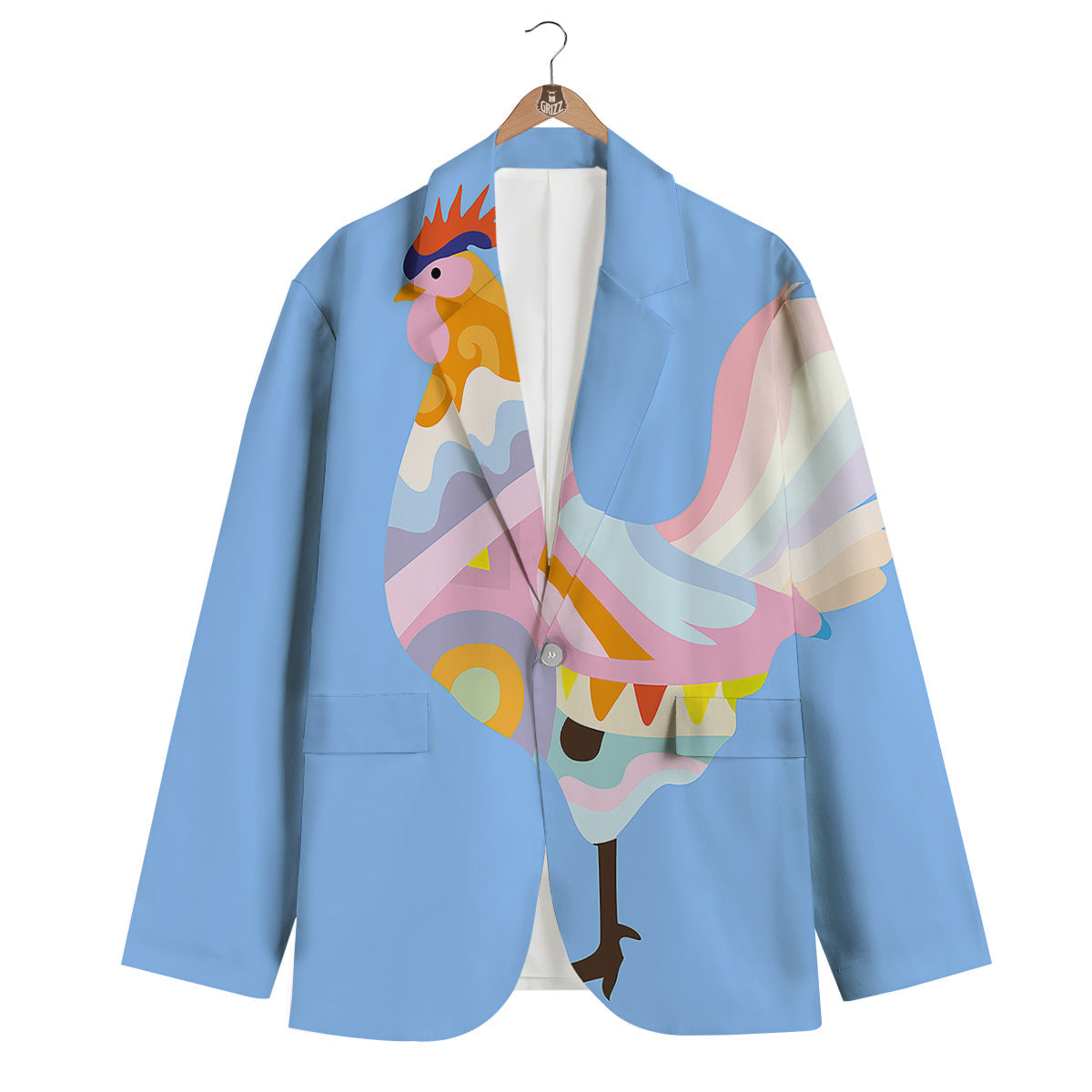 Rooster Colorful Print Men's Blazer-grizzshop