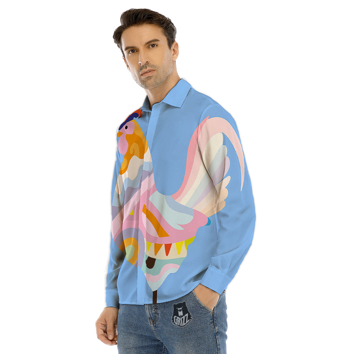 Rooster Colorful Print Men's Dress Shirts-grizzshop