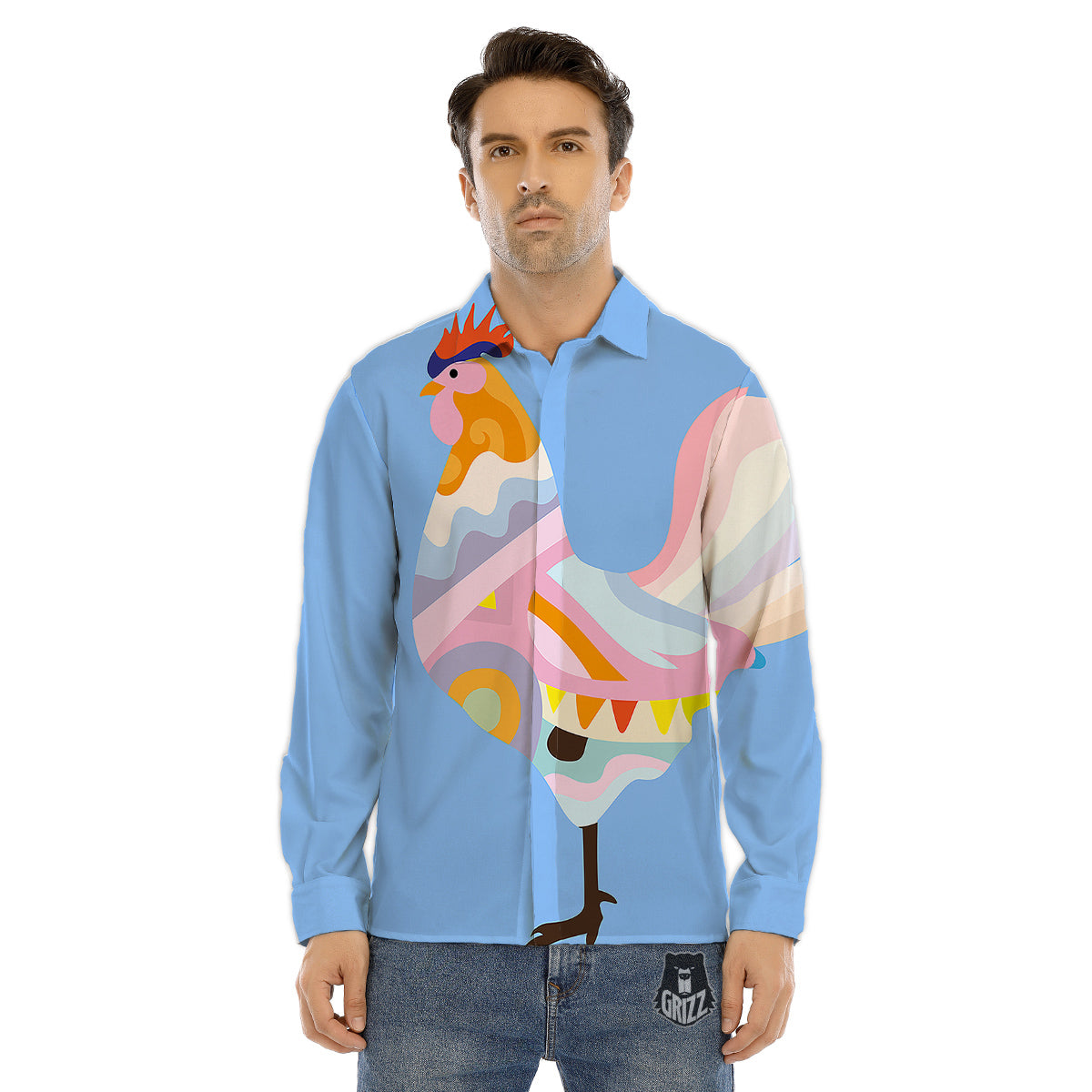 Rooster Colorful Print Men's Dress Shirts-grizzshop