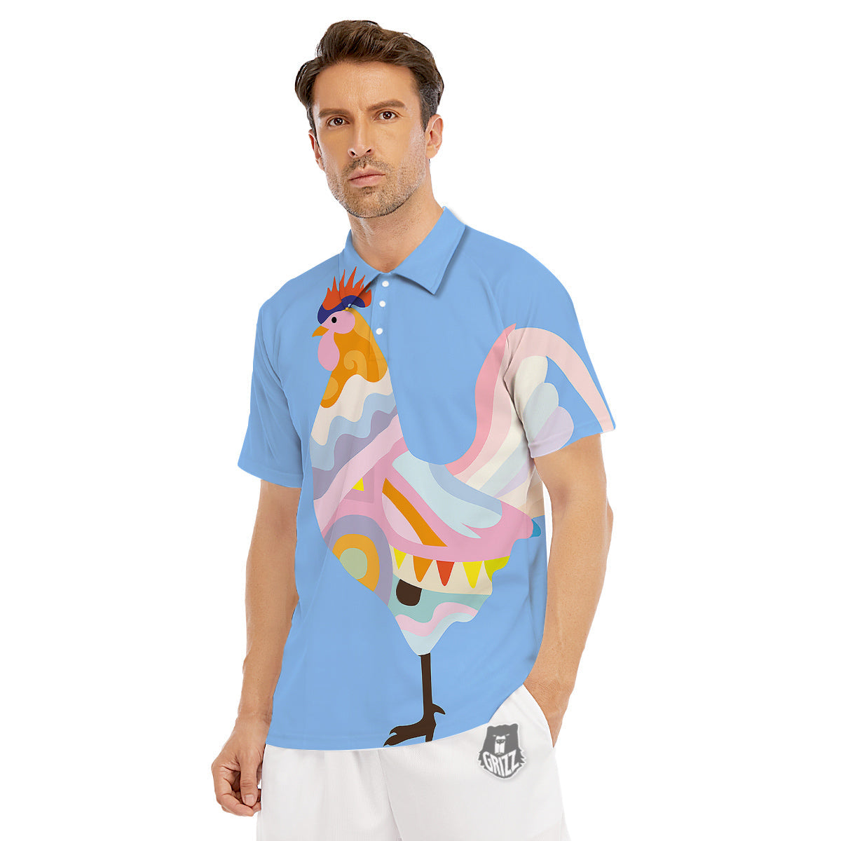 Rooster Colorful Print Men's Golf Shirts-grizzshop