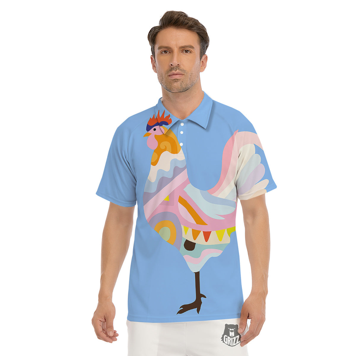 Rooster Colorful Print Men's Golf Shirts-grizzshop