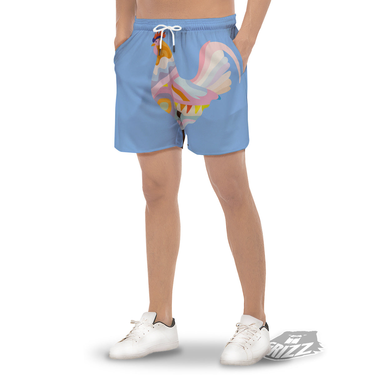 Rooster Colorful Print Men's Gym Shorts-grizzshop
