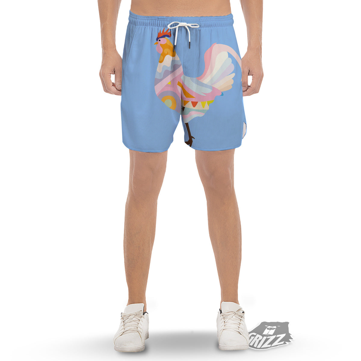 Rooster Colorful Print Men's Gym Shorts-grizzshop