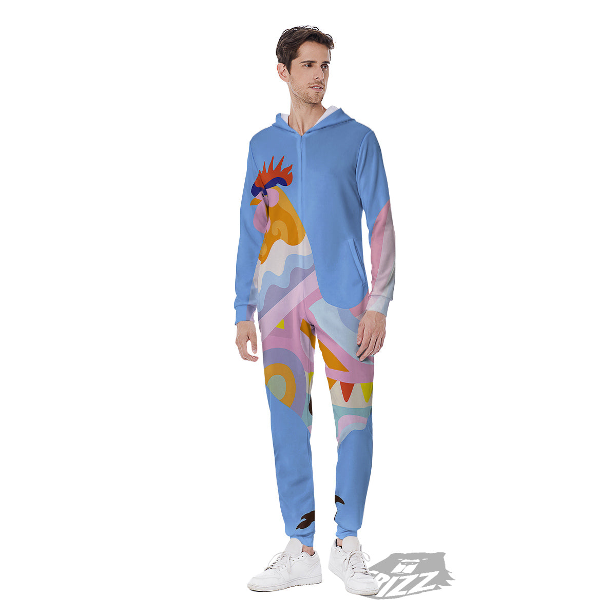 Rooster Colorful Print Men's Jumpsuit-grizzshop