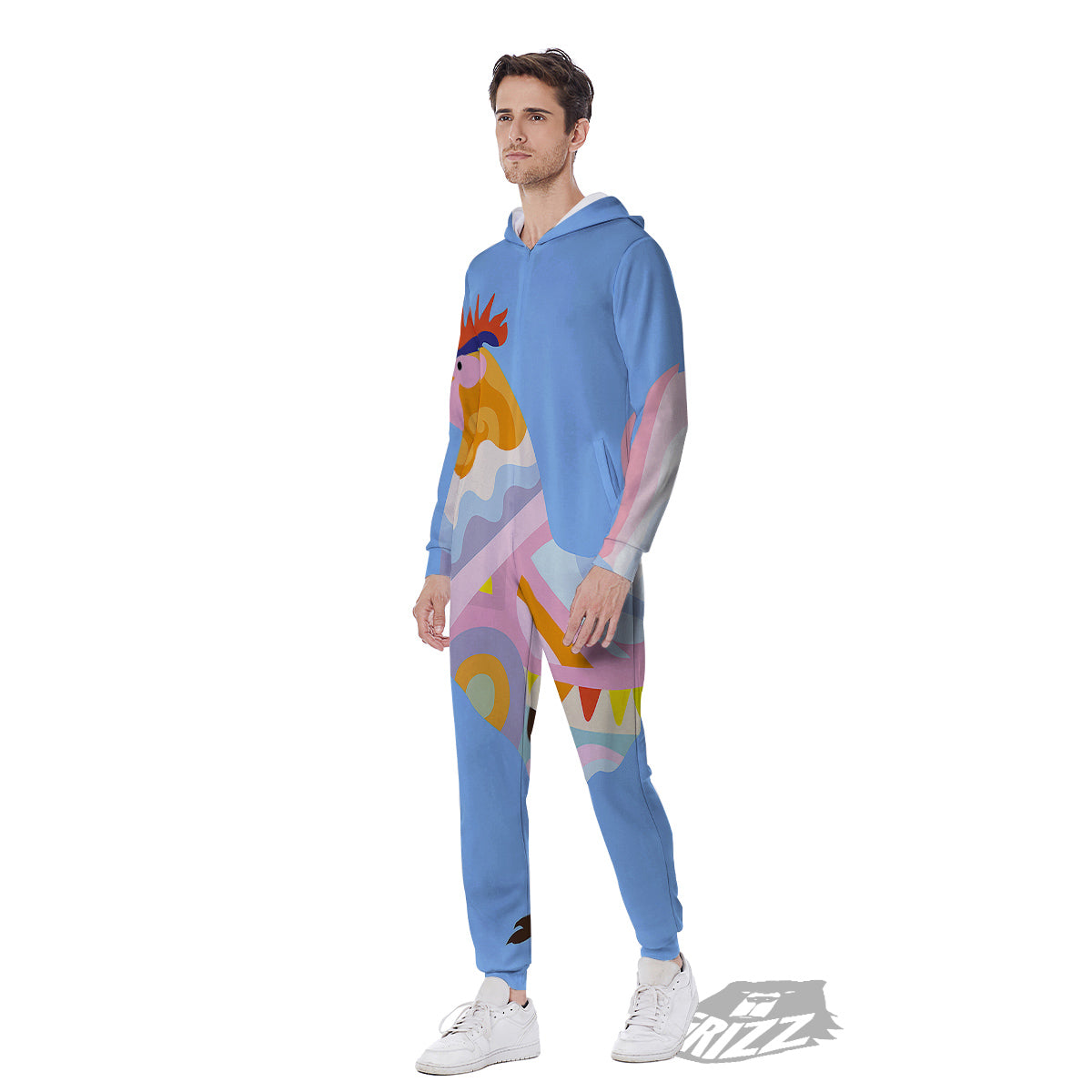 Rooster Colorful Print Men's Jumpsuit-grizzshop