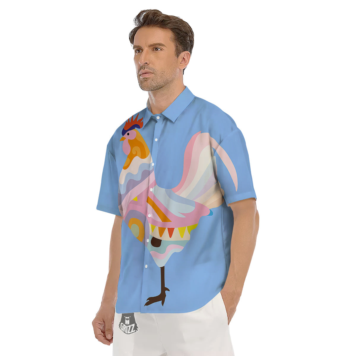 Rooster Colorful Print Men's Short Sleeve Shirts-grizzshop