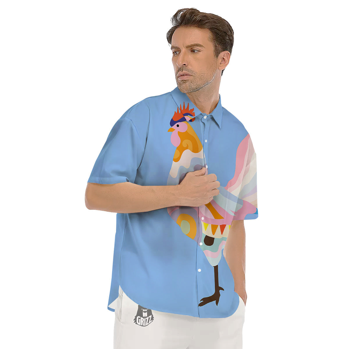 Rooster Colorful Print Men's Short Sleeve Shirts-grizzshop