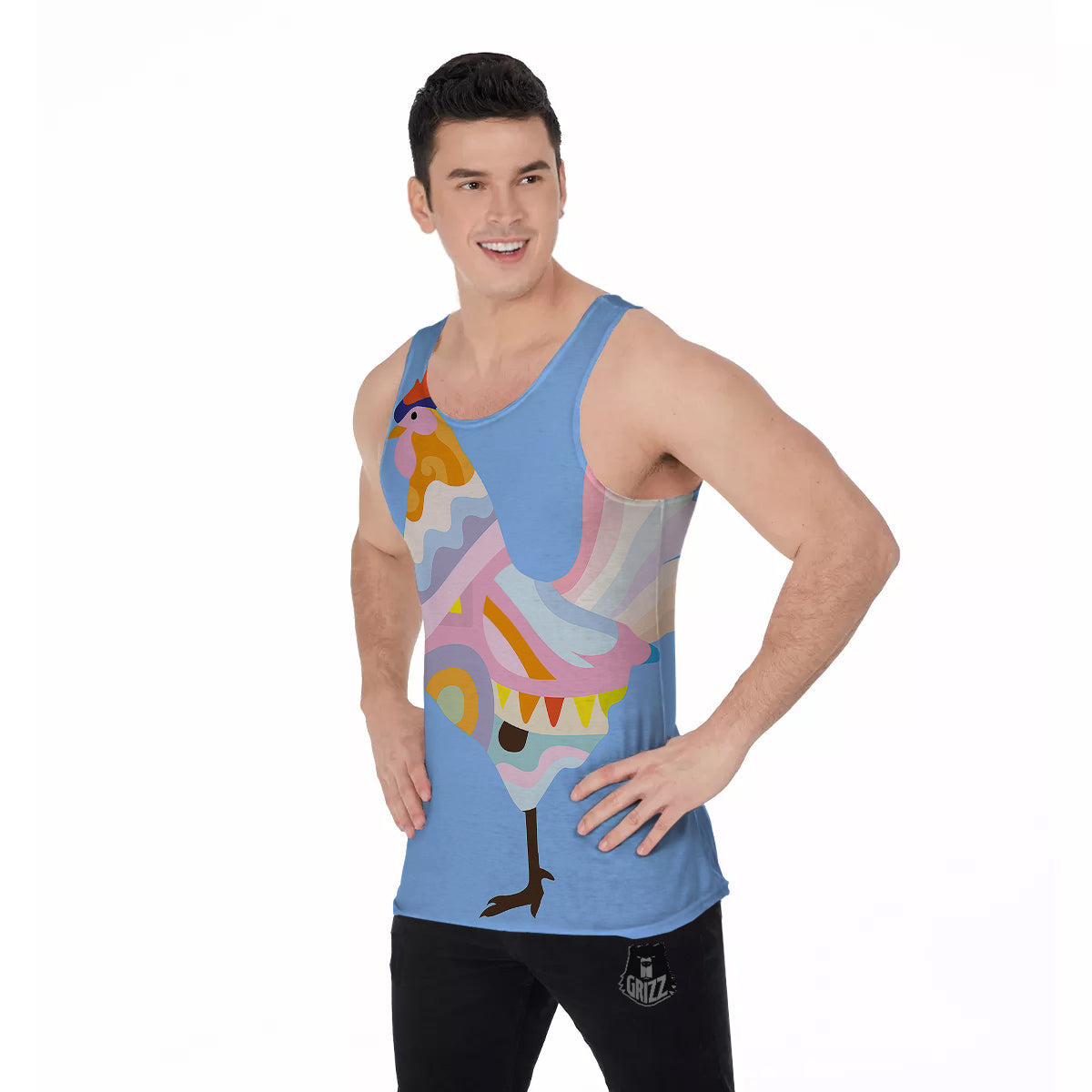 Rooster Colorful Print Men's Tank Top-grizzshop