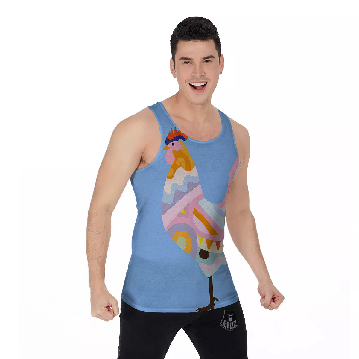 Rooster Colorful Print Men's Tank Top-grizzshop