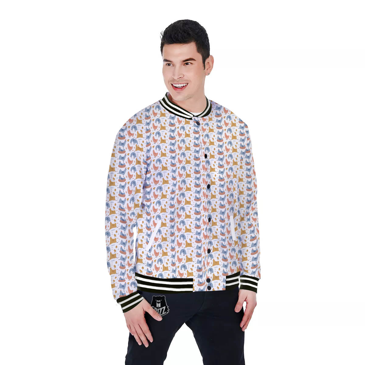 Rooster Colorful Print Pattern Baseball Jacket-grizzshop