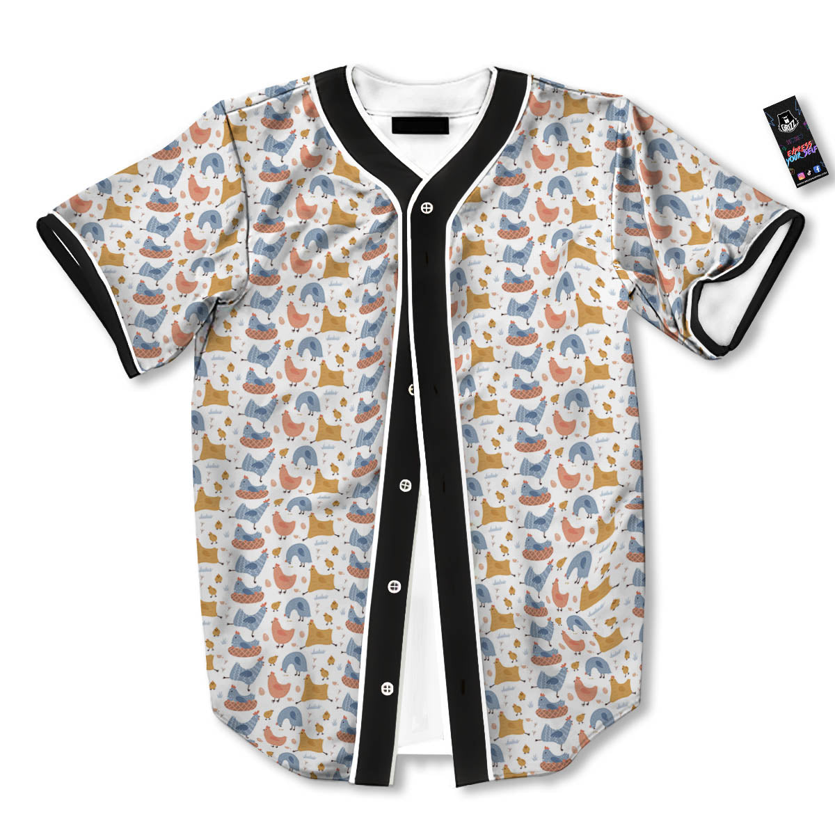 Rooster Colorful Print Pattern Baseball Jersey-grizzshop