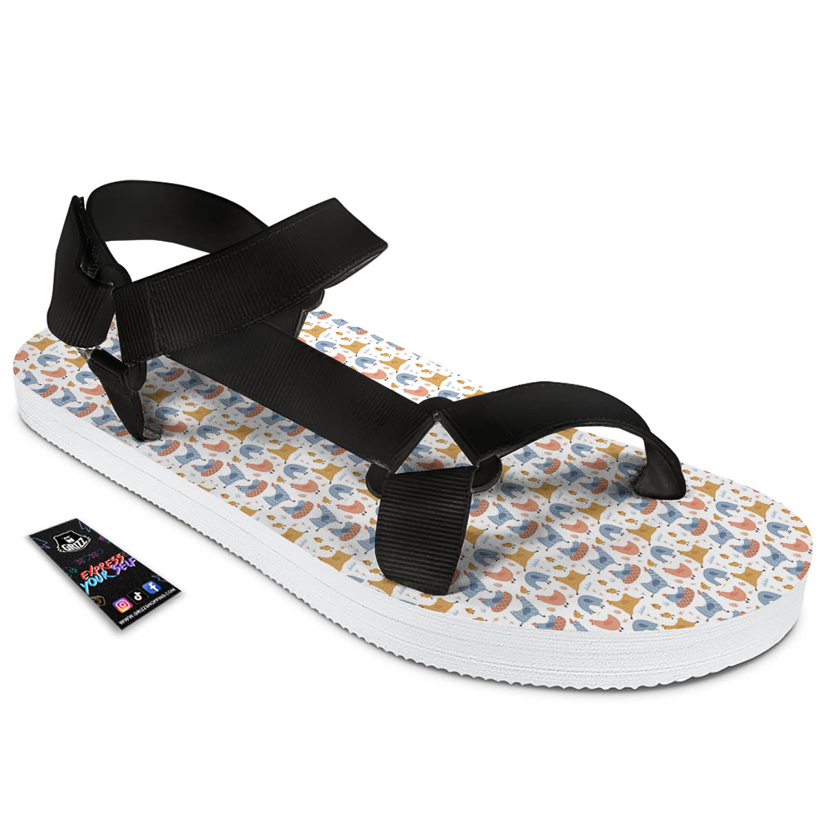 Rooster Colorful Print Pattern Black Open Toe Sandals-grizzshop