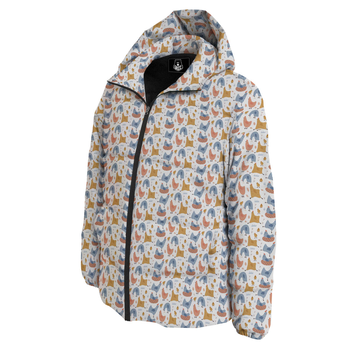 Rooster Colorful Print Pattern Down Jacket-grizzshop