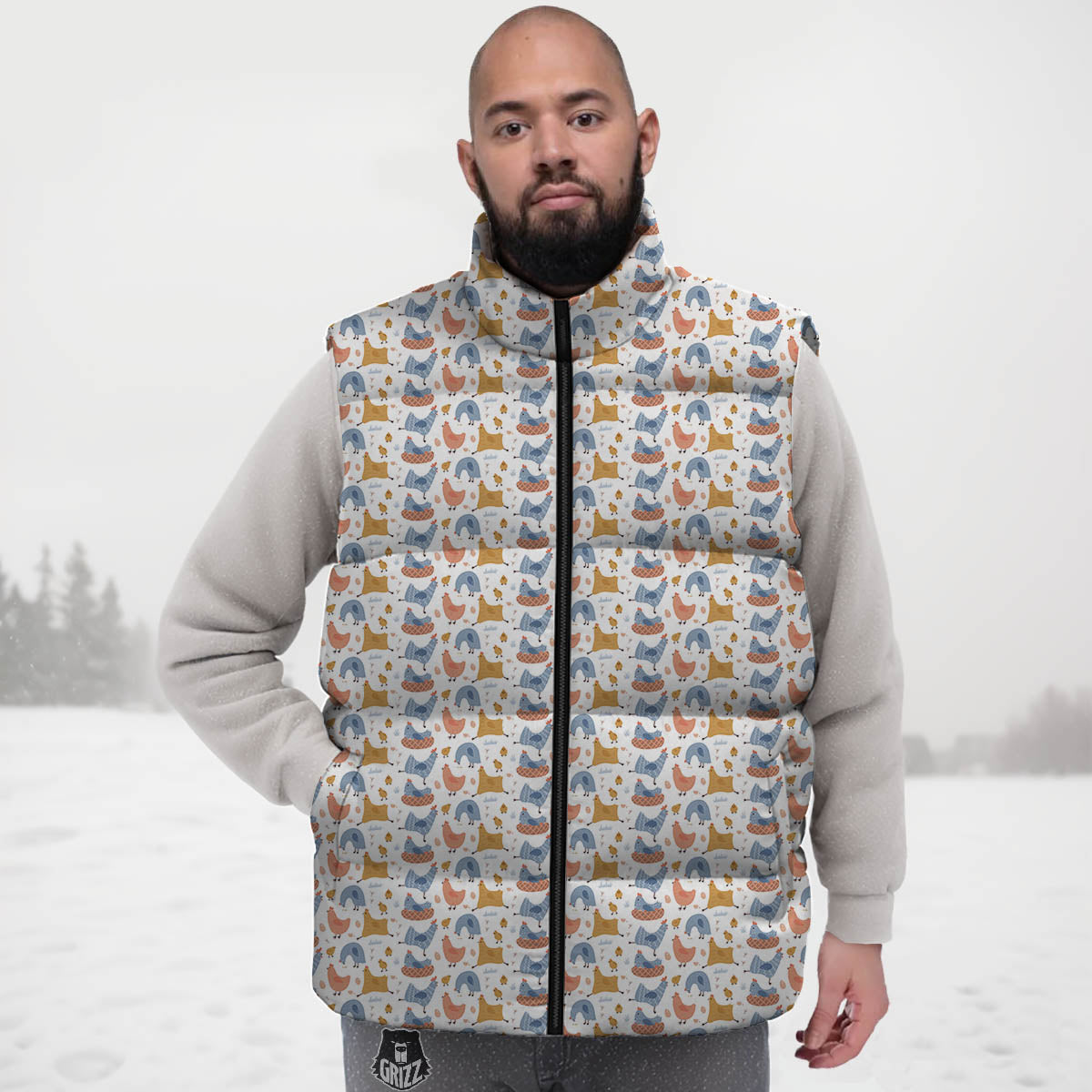 Rooster Colorful Print Pattern Down Vest
