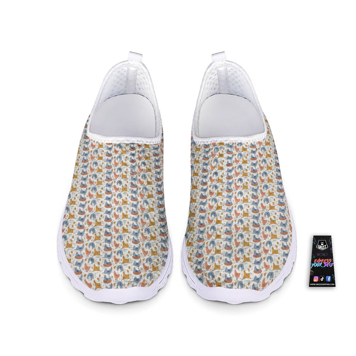 Rooster Colorful Print Pattern Nurse Shoes-grizzshop