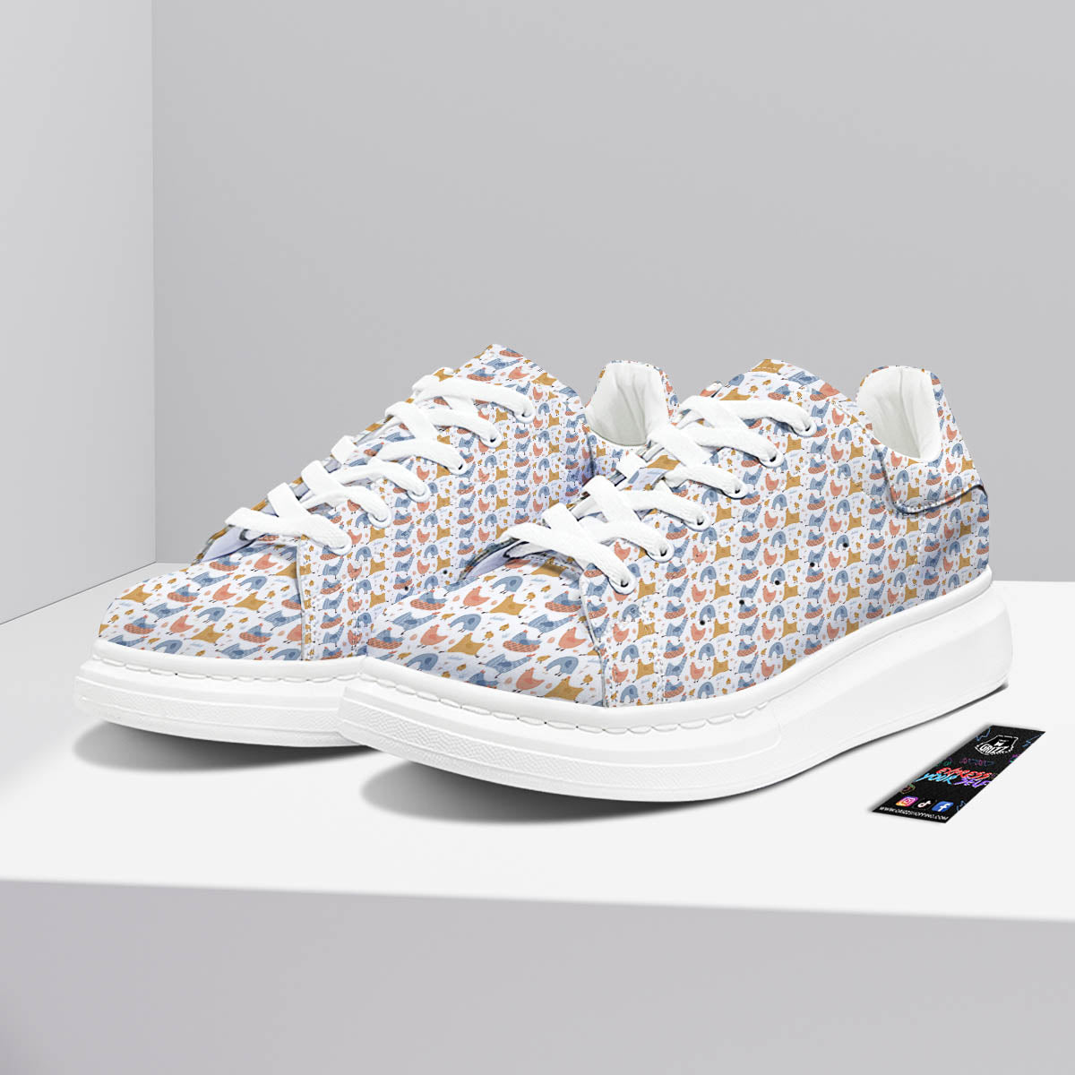 Rooster Colorful Print Pattern Platform Shoes-grizzshop