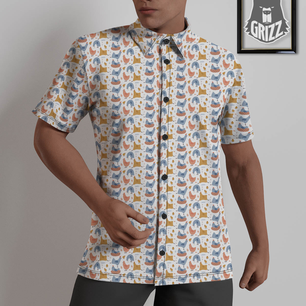 Rooster Colorful Print Pattern Untucked Shirts-grizzshop