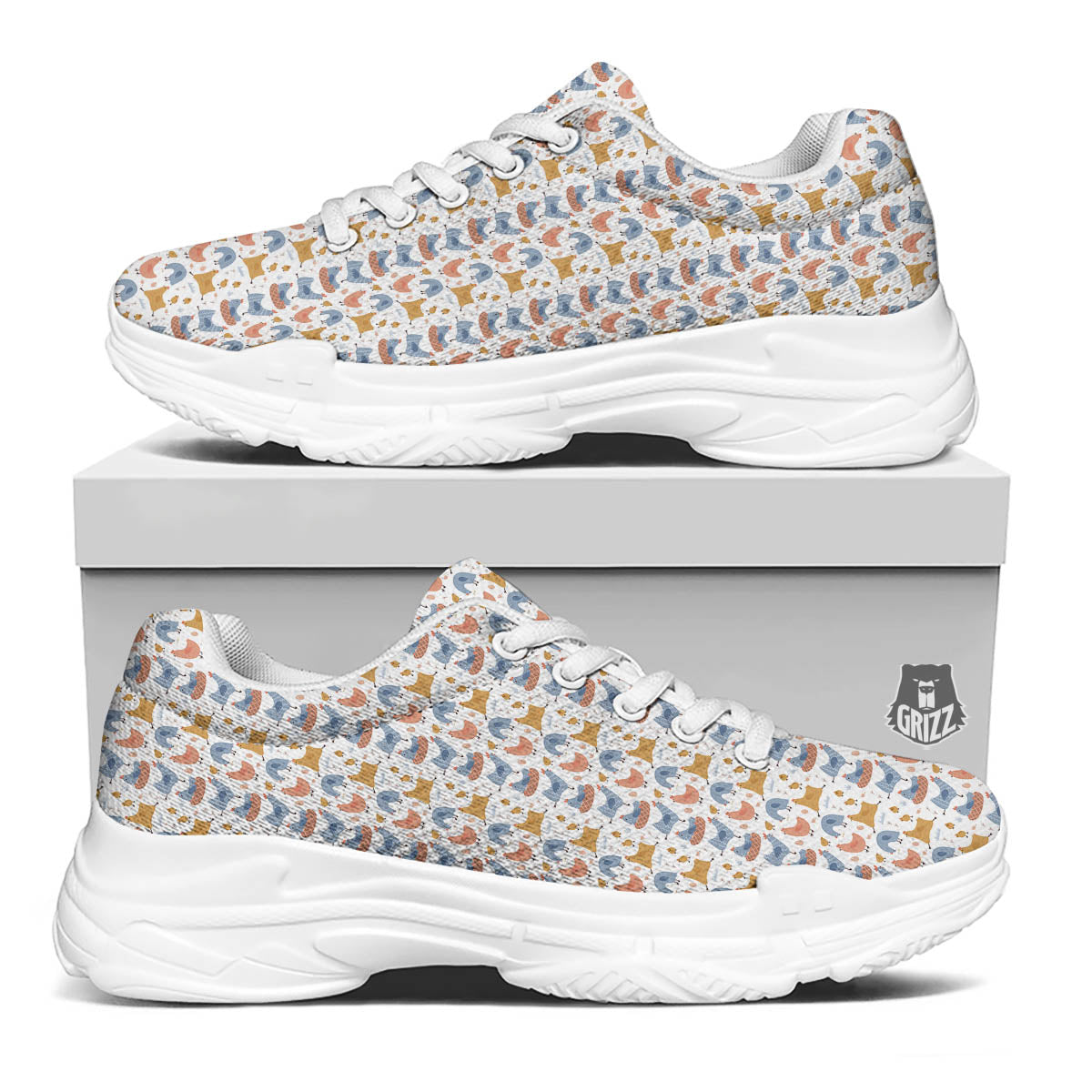 Rooster Colorful Print Pattern White Chunky Shoes-grizzshop