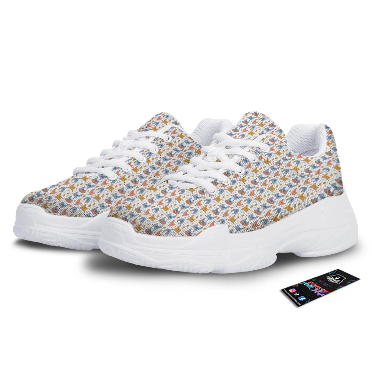 Rooster Colorful Print Pattern White Chunky Shoes-grizzshop