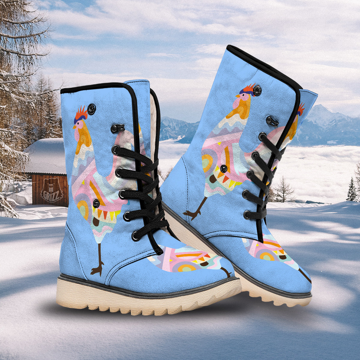 Rooster Colorful Print Snow Boots-grizzshop