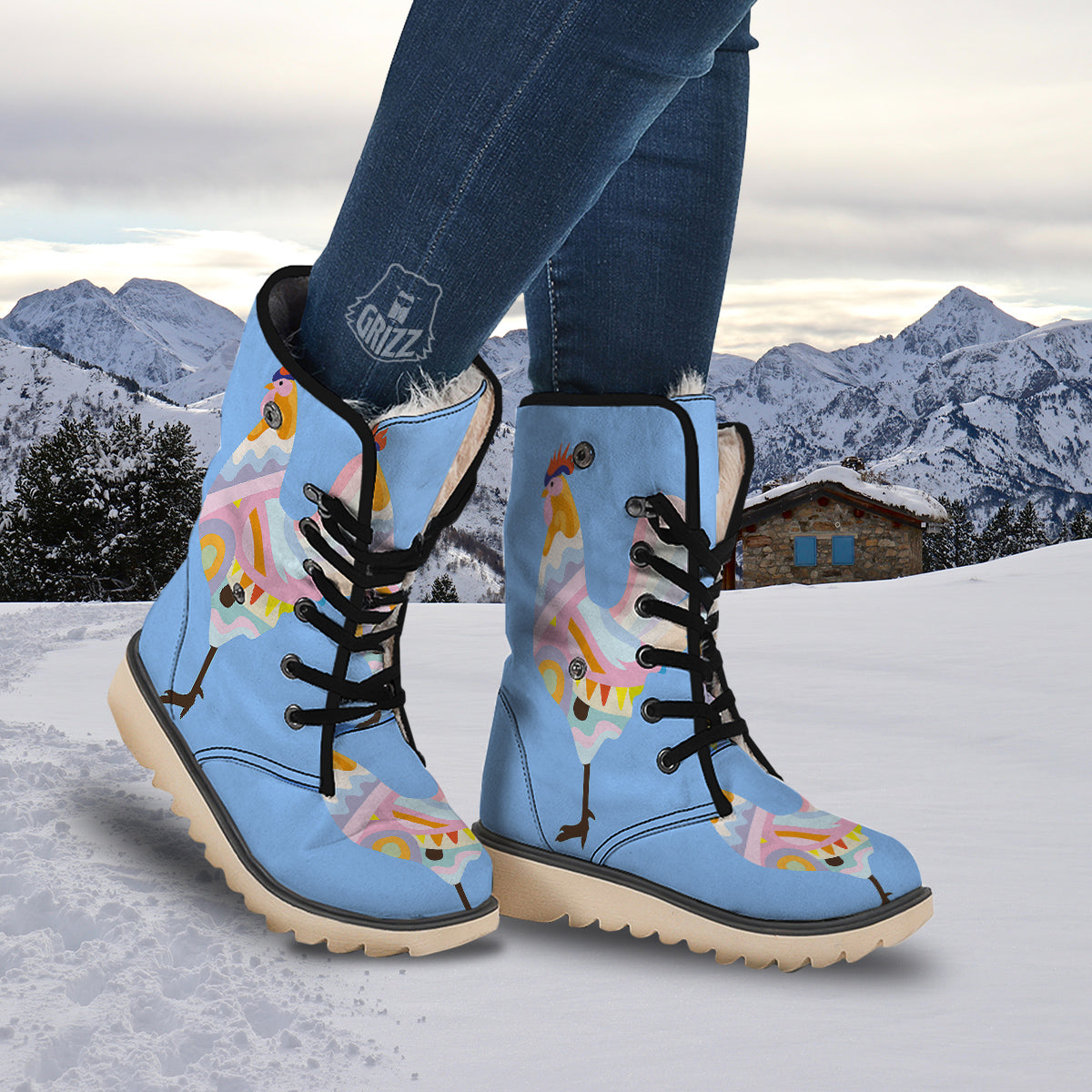 Rooster Colorful Print Snow Boots-grizzshop