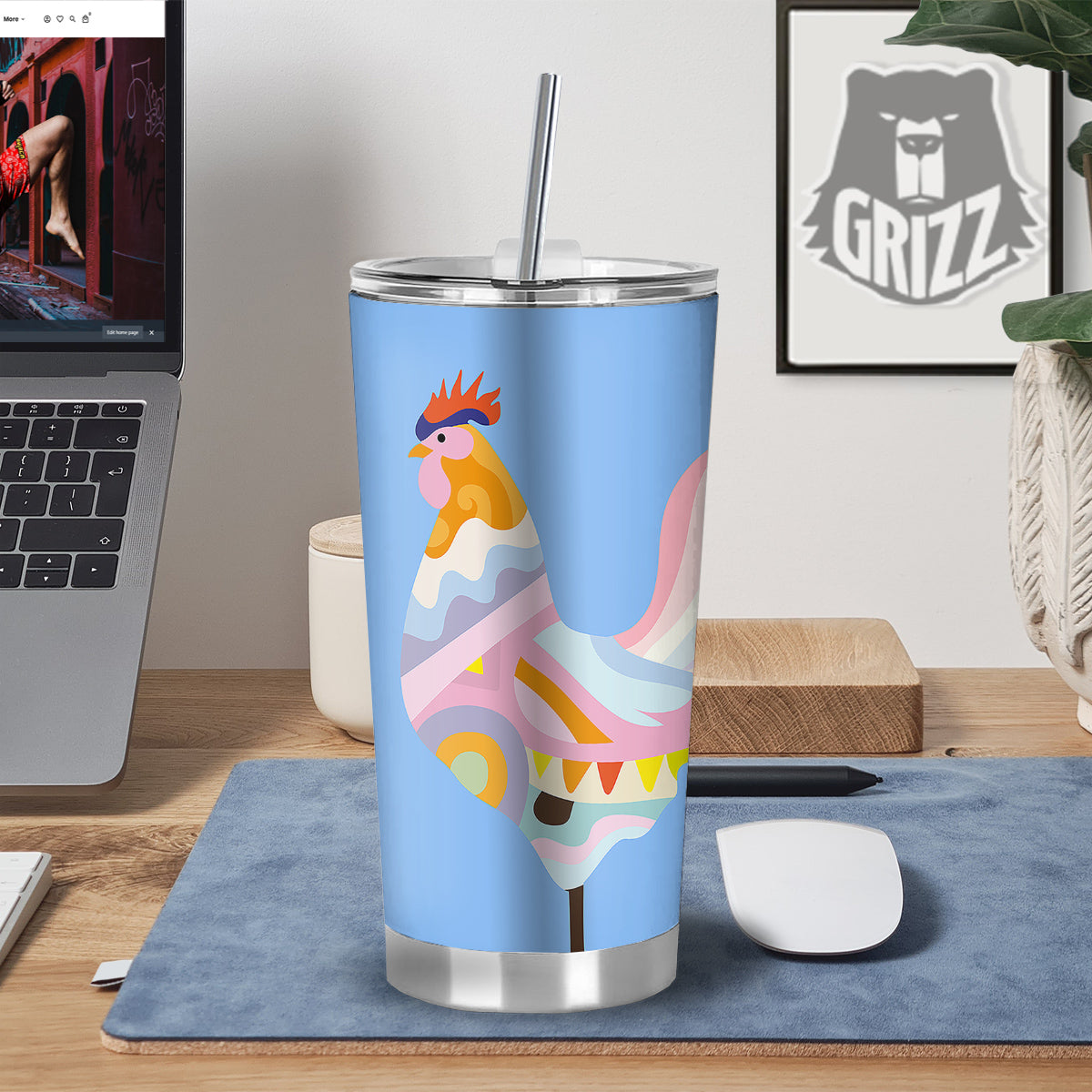 Rooster Colorful Print Tumbler-grizzshop