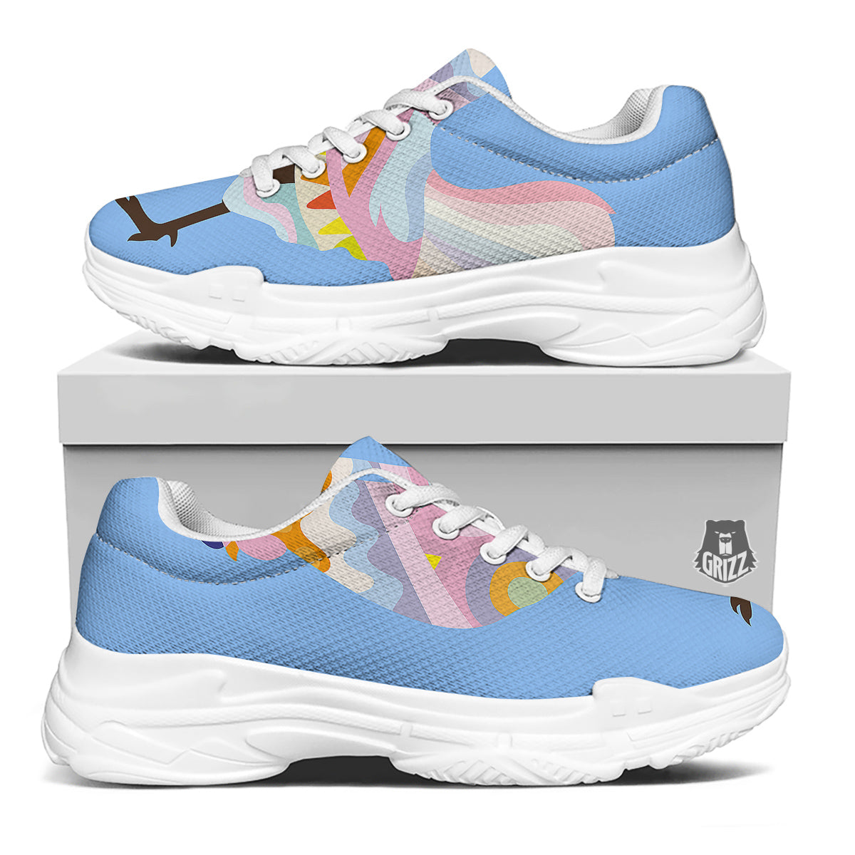 Rooster Colorful Print White Chunky Shoes-grizzshop