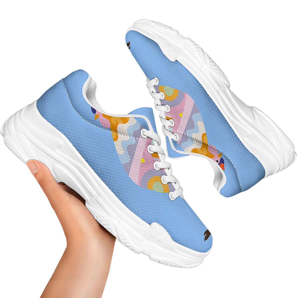 Rooster Colorful Print White Chunky Shoes-grizzshop