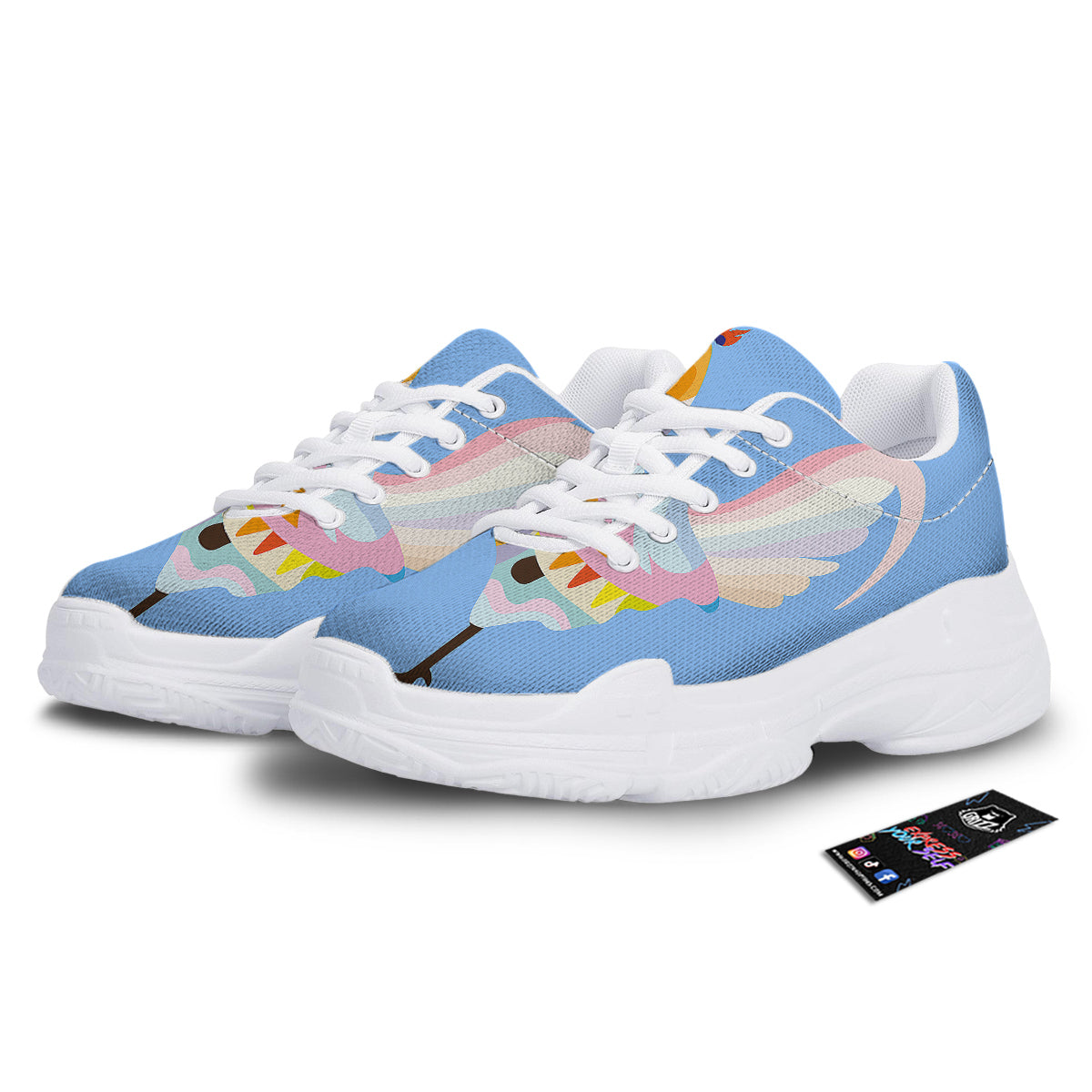Rooster Colorful Print White Chunky Shoes-grizzshop