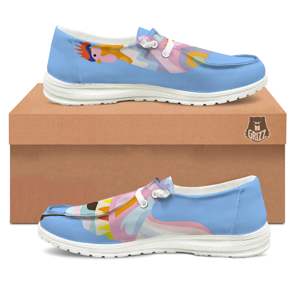 Rooster Colorful Print White Loafers-grizzshop